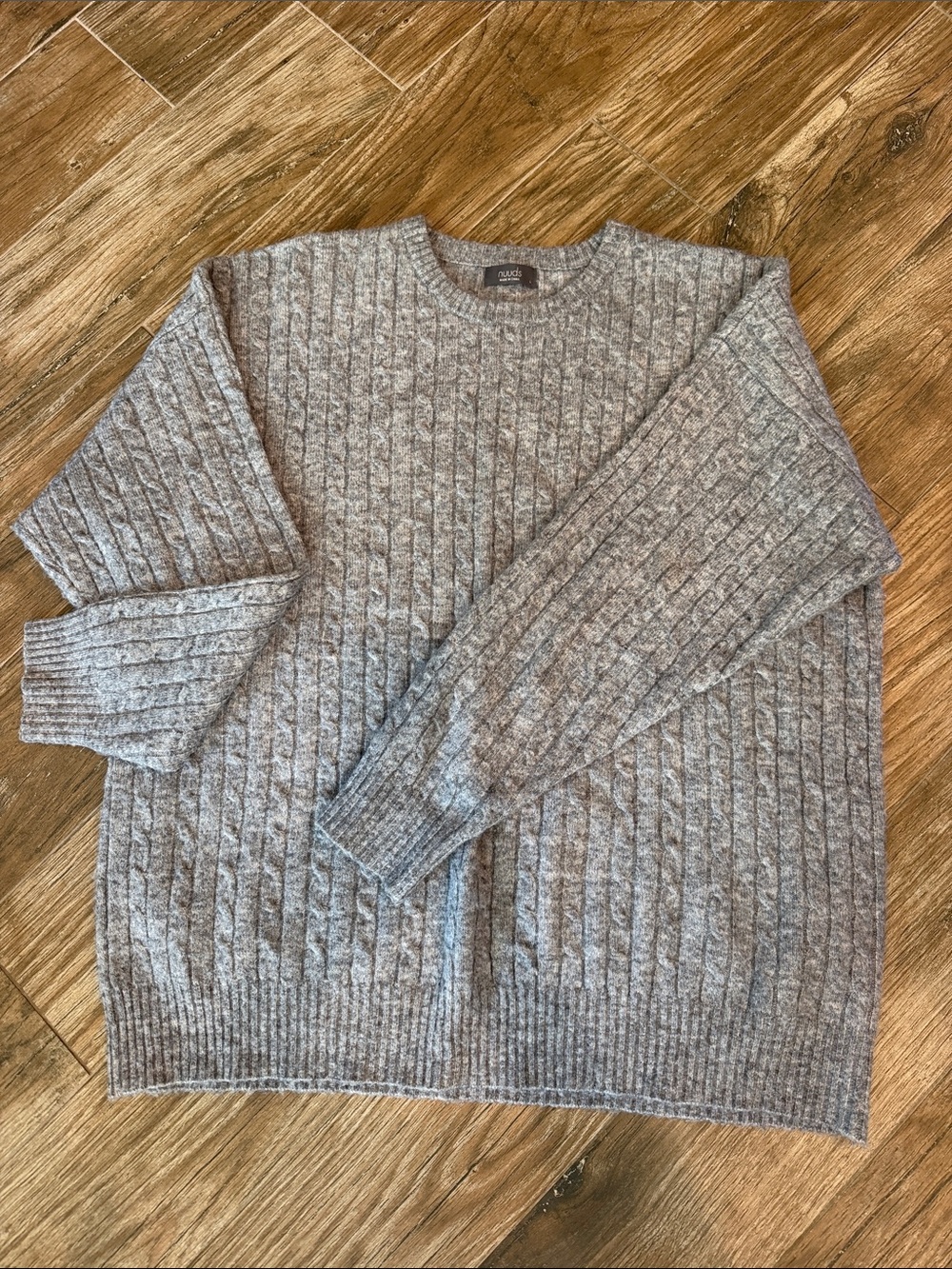 nuuds Gray Cable-Knit Crewneck Sweater